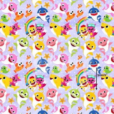 Baby Shark, Lavender | Digital-Print Cotton Lycra 240gsm | 150cm wide