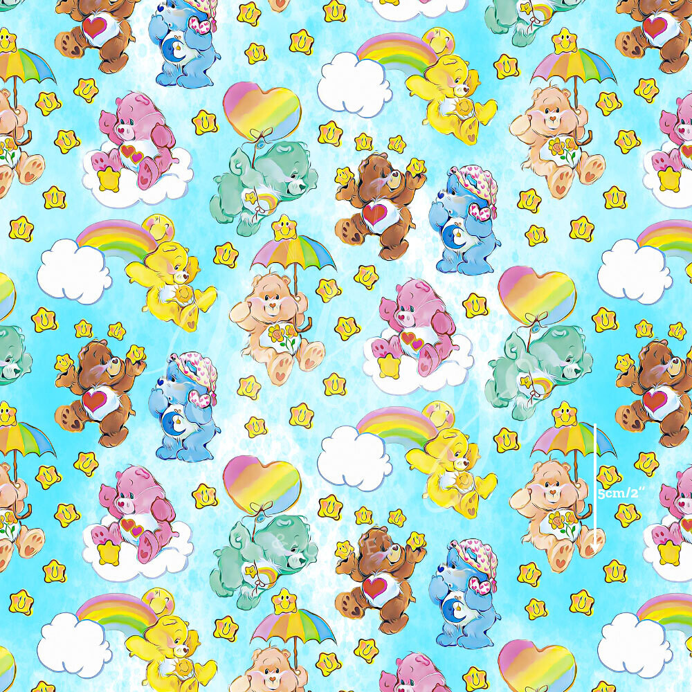 Carebears, Blue | Digital-Print Cotton Lycra 240gsm | 150cm wide