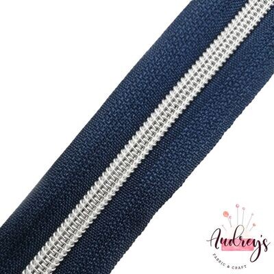 Navy Tape w/ Silver Teeth | Continuous Zipper Tape, #5 | Nylon Teeth