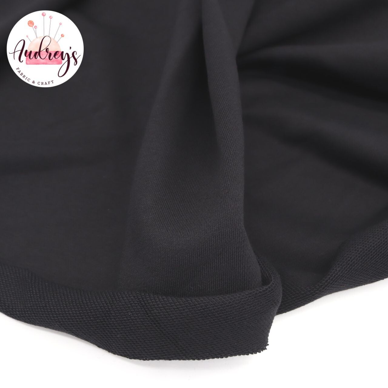 Black | Cotton French Terry Solids, 330gsm | 175cm Wide - 0.6m Piece