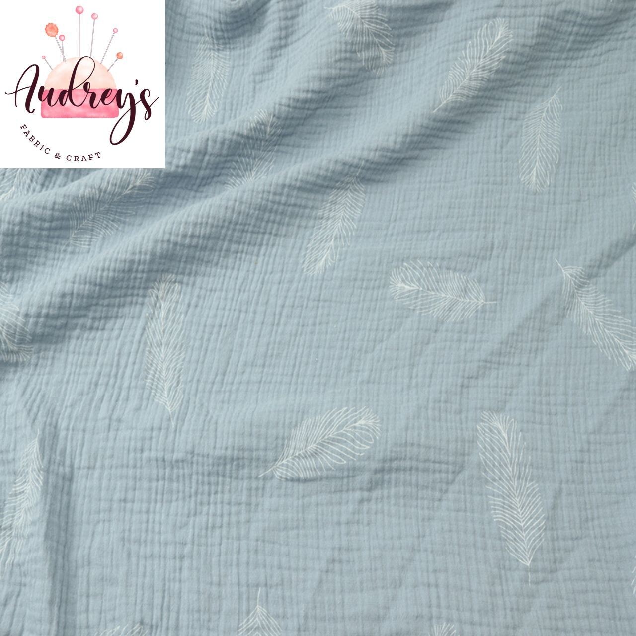 Feathers, Pastel Blue | Double Gauze Muslin | 135cm wide