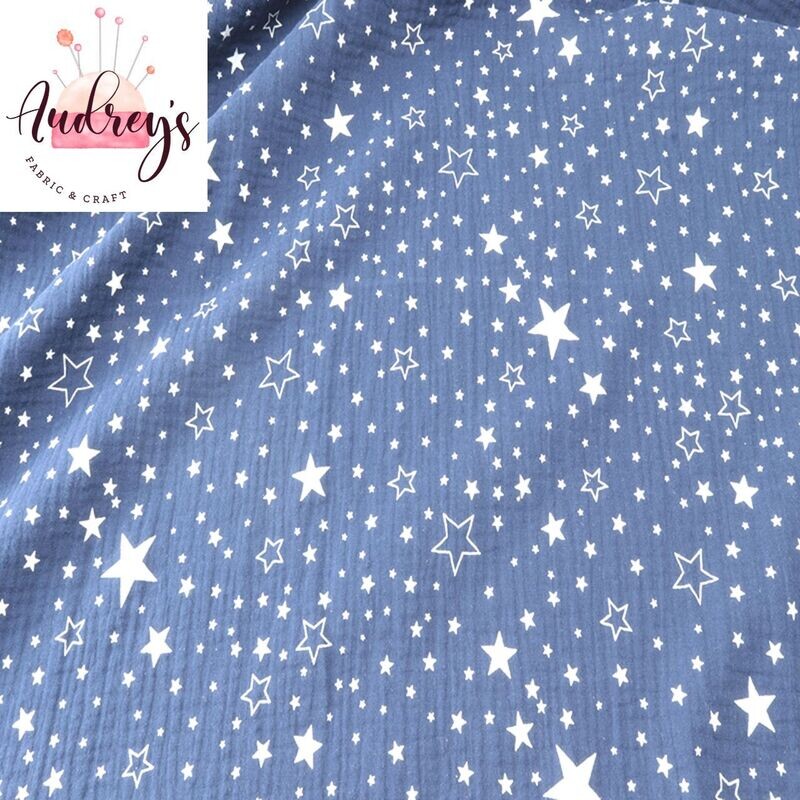 Stars, Navy | Double Gauze Muslin | 135cm wide