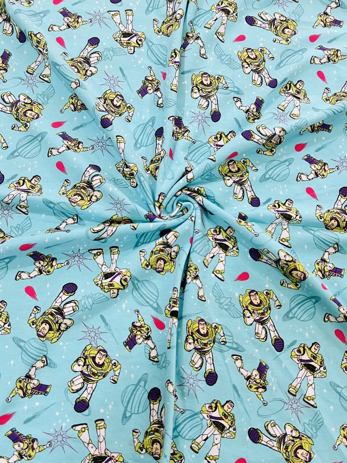 Buzz Lightyear, Aqua | Licensed Cotton Lycra Fabric, 180gsm