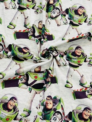 Buzz Lightyear, Marle Grey | Licensed Cotton Lycra, 220gsm | 160cm Wide