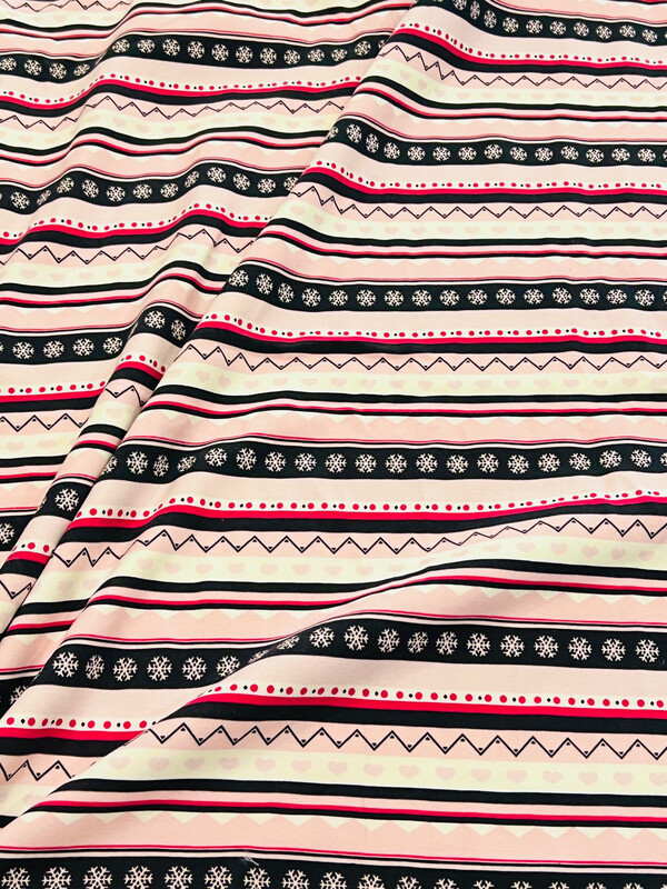 Winter Stripes, Pink | Tracksuiting Sweatshirt French Terry Fleece | 155cm Wide