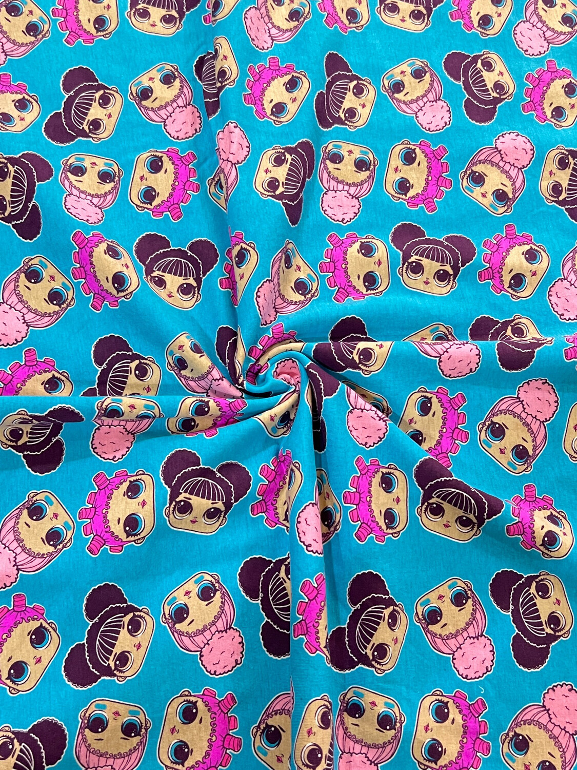 LOL Dolls Heads Toss | Licensed Cotton Lycra, 230gsm | 170cm Wide