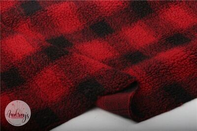 Red & Black Plaid | Teddy Sherpa Fleece Plush Fleece | 158cm Wide