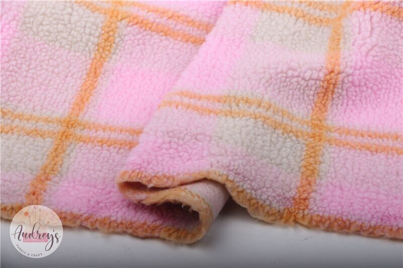 Pink &amp; Orange Plaid | Teddy Sherpa Fleece Plush Fleece | 156cm Wide