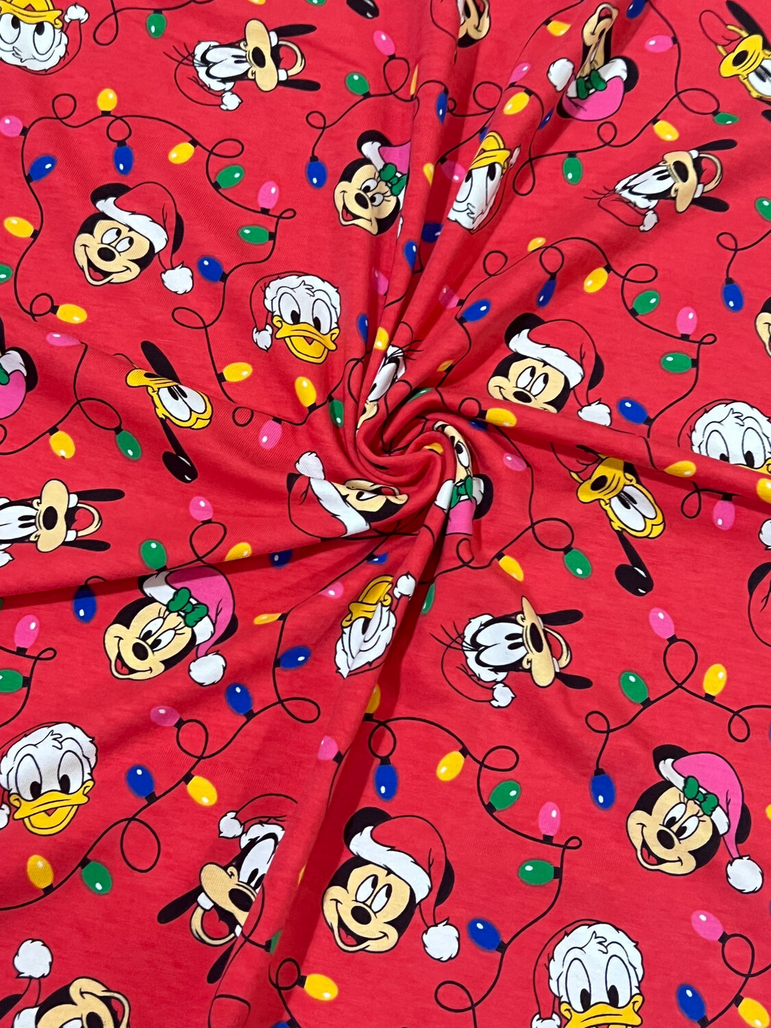 Mickey, Xmas Lights | Licensed Cotton Lycra, 230gsm | 170cm Wide