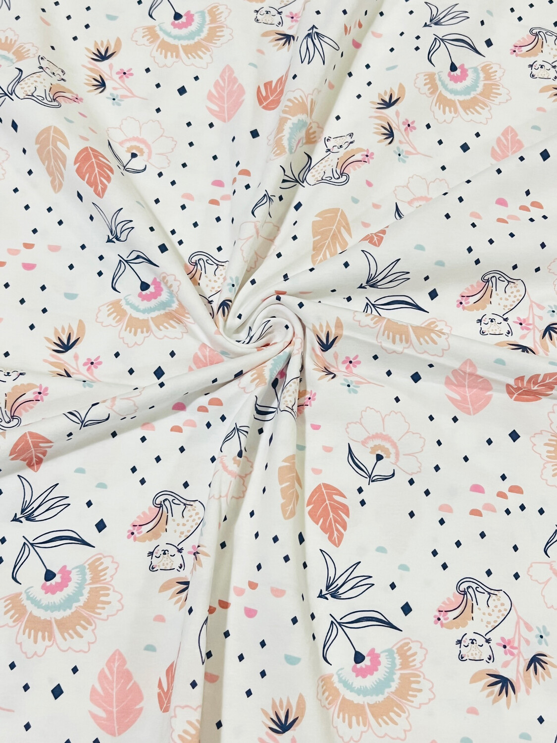 Floral Kitten | Cotton Lycra, 170gsm | 175cm Wide