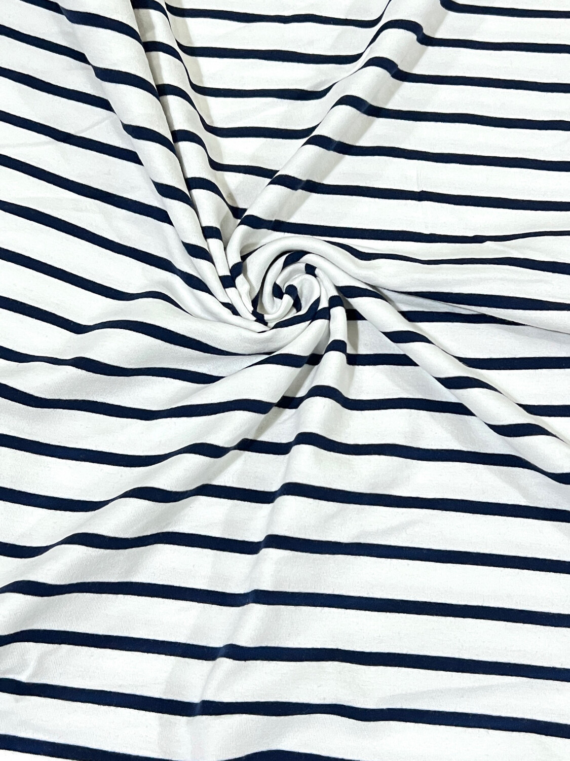 Dark Navy Stripes on White | Cotton Lycra, 260gsm | 138cm Wide