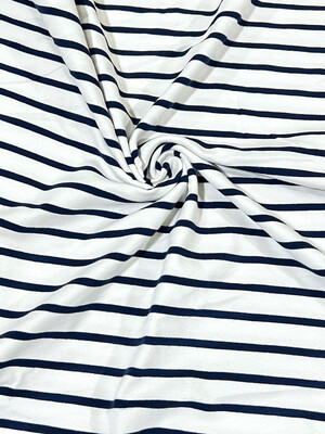 Dark Navy Stripes on White | Cotton Lycra, 260gsm | 138cm Wide