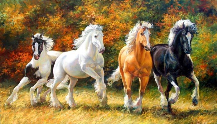Wild &amp; Free, Galloping Horses | Quilting Cotton Panel