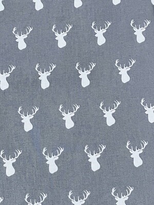Deer Heads on Grey | Quilting Cotton | 112cm wide