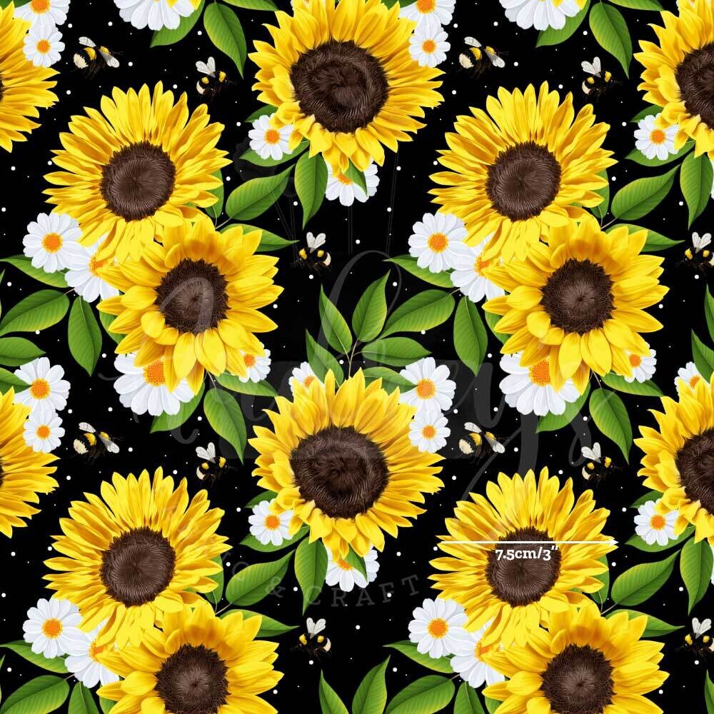 Sunflowers on Black | Digital-Print Cotton Woven | 145cm wide