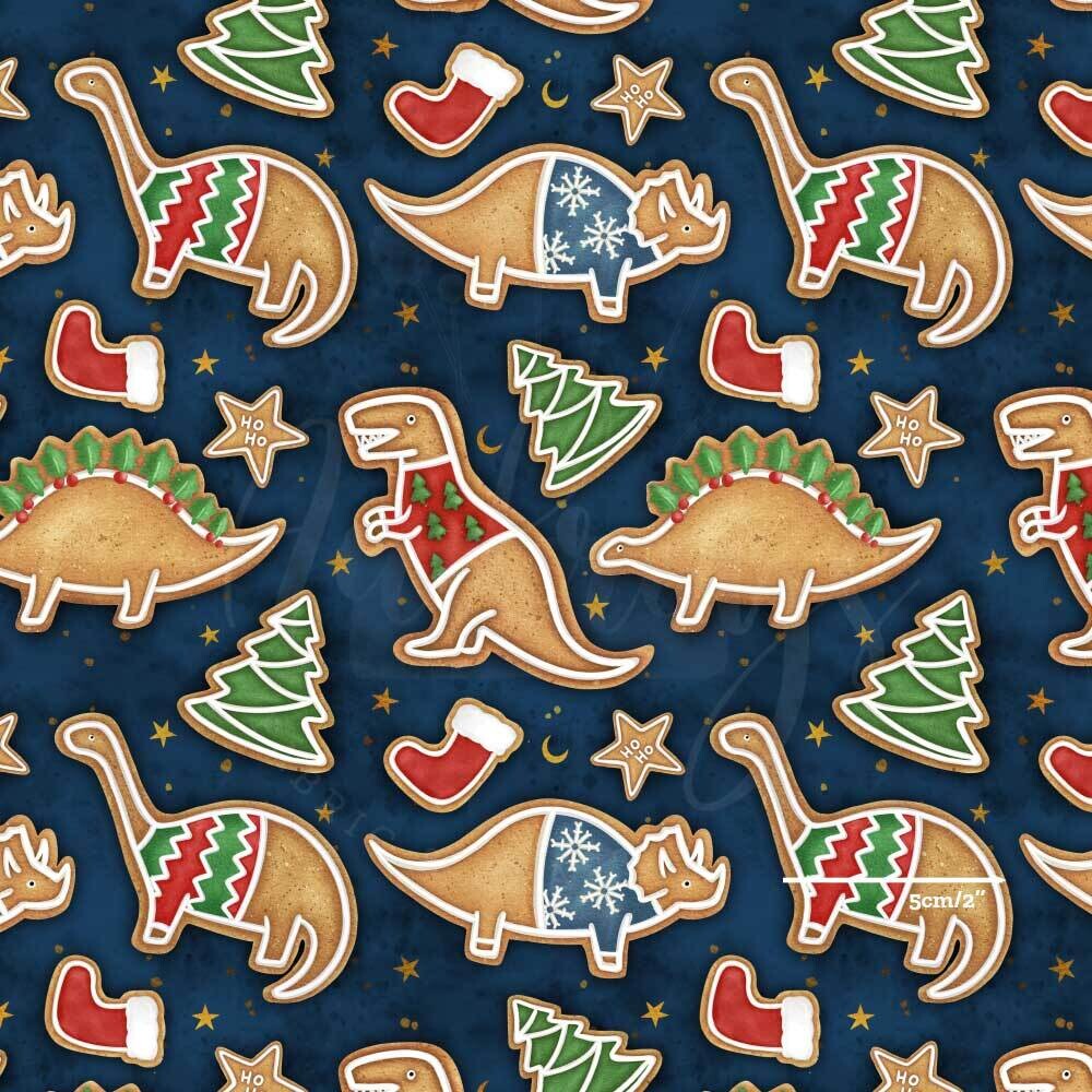 Xmas Dinos, Gingerbread | Custom Cotton Woven | 145cm wide