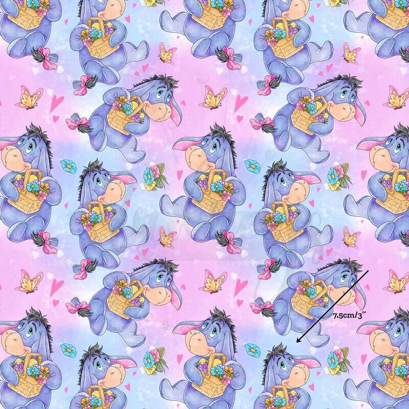 Eeyore, Flower Basket | Digital Print Custom Cotton Woven | 145cm wide