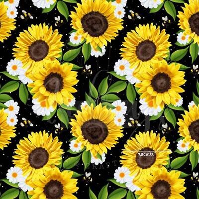 Sunflowers on Black | Digital-Print Cotton Woven | 145cm wide