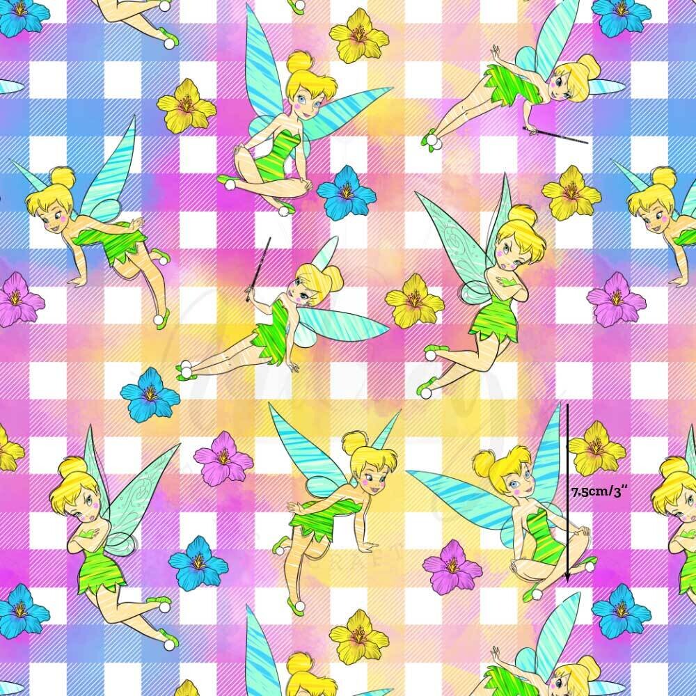 Tinkerbell, Rainbow Gingham | Digital Print Custom Cotton Woven | 145cm wide - 1.15m Piece