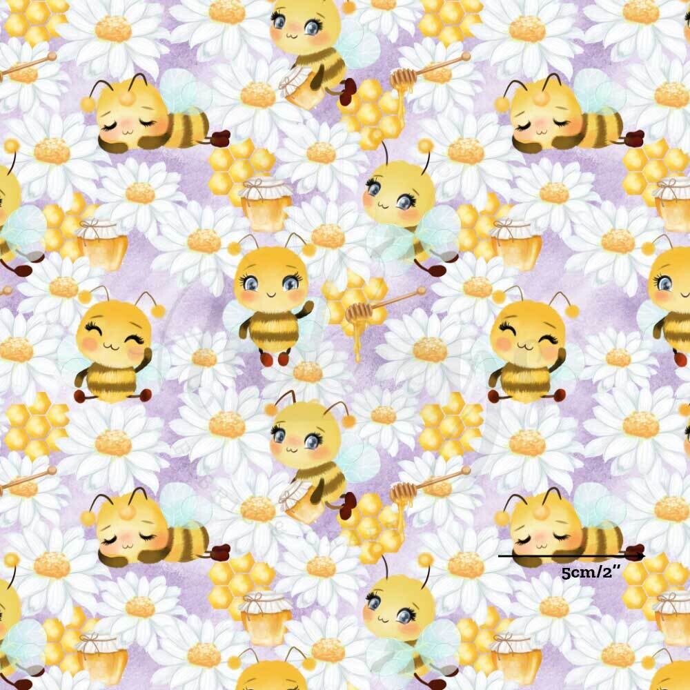 Honey Bees, Purple | Digital-Print Cotton Woven | 145cm wide