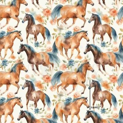 Watercolour Horses | Digital-Print Cotton Woven | 145cm wide