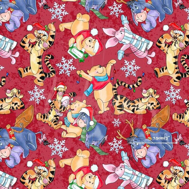 Xmas Pooh &amp; Friends | Digital Print Custom Cotton Woven | 145cm wide