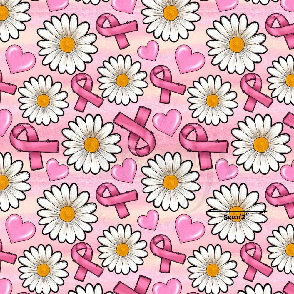 Pink Ribbon &amp; Daisies | Digital-Print Cotton Woven | 145cm wide