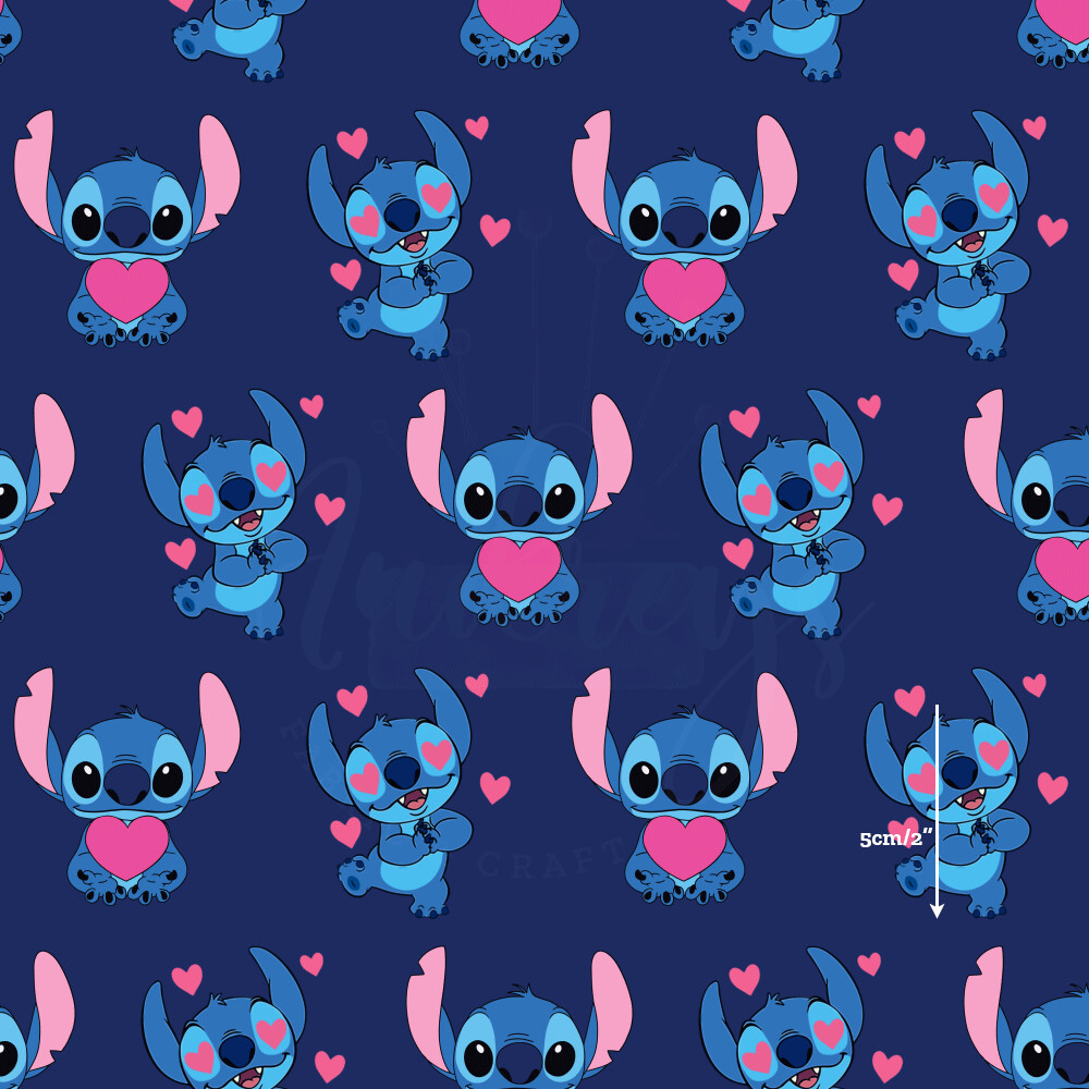 Stitch, Navy Hearts | Digital-Print Custom PUL Waterproof Fabric | 150cm wide