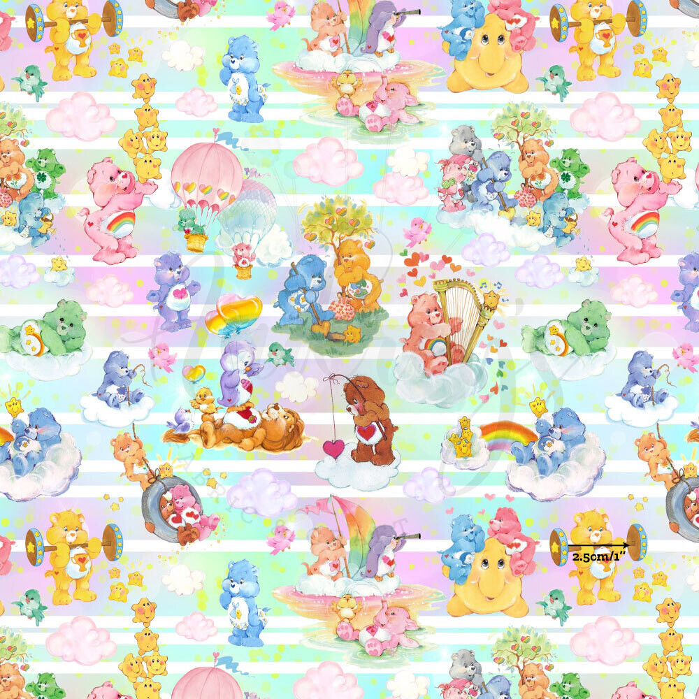 Vintage Carebears, Stripes | PUL Waterproof Fabric | 150cm wide