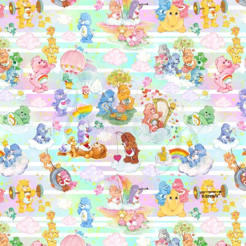 Vintage Carebears, Stripes | PUL Waterproof Fabric | 150cm wide