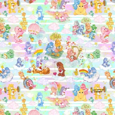 Vintage Carebears, Stripes | PUL Waterproof Fabric | 150cm wide