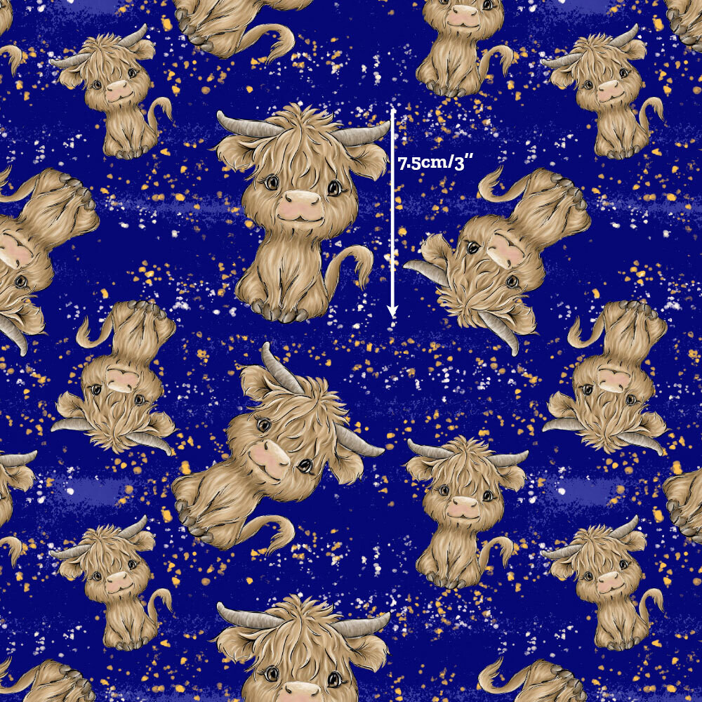 Highland Cow Navy | PUL Waterproof Fabric | 150cm wide