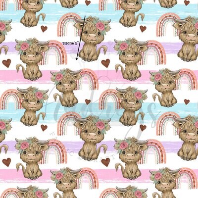 Highland Cow, Rainbow | Digital-Print Cotton Lycra 230gsm | 150cm wide
