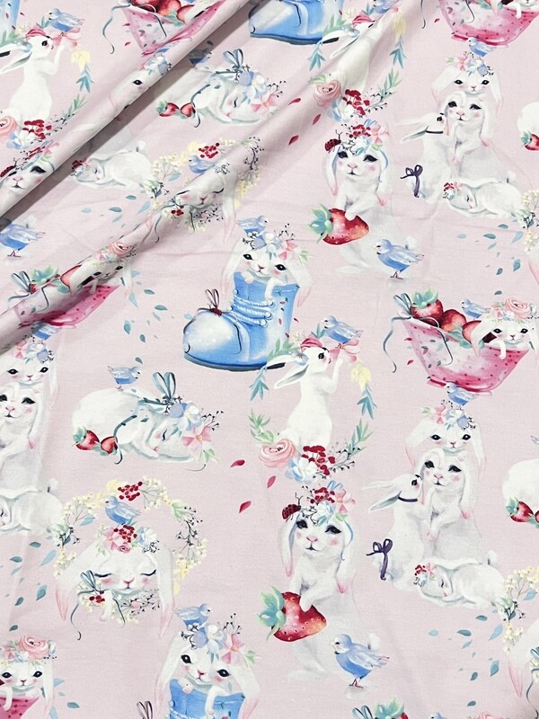 Pastel Bunnies | Cotton Lycra, 220gsm | 160cm Wide
