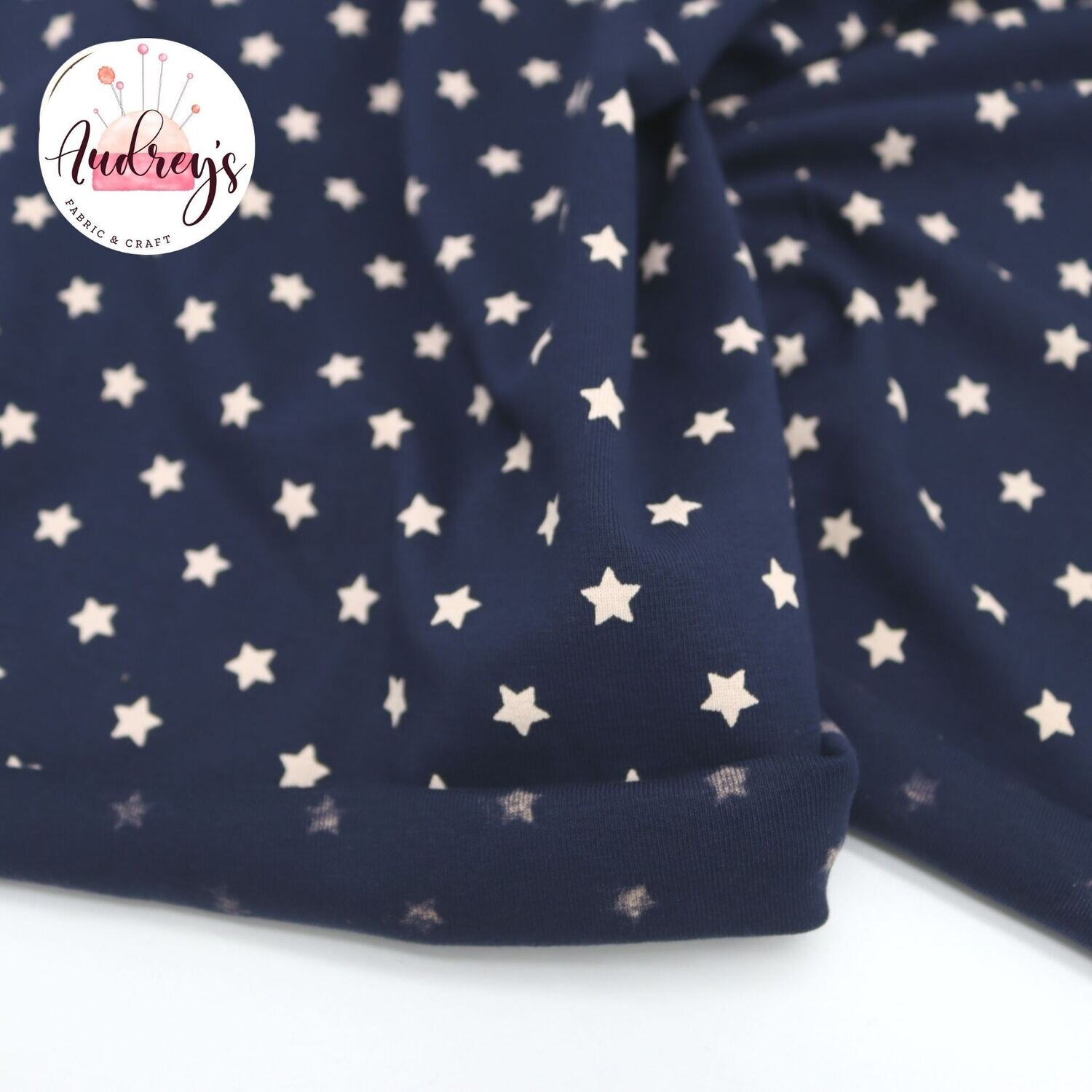 Stars on Navy | Cotton Lycra, 240gsm | 160cm Wide