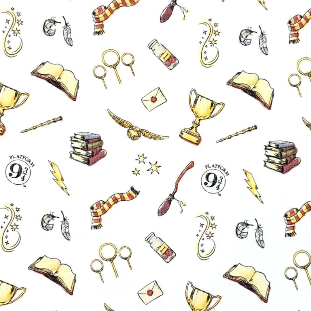 Hogwarts Icons, White | Licensed Quilting Cotton | 112cm Wide