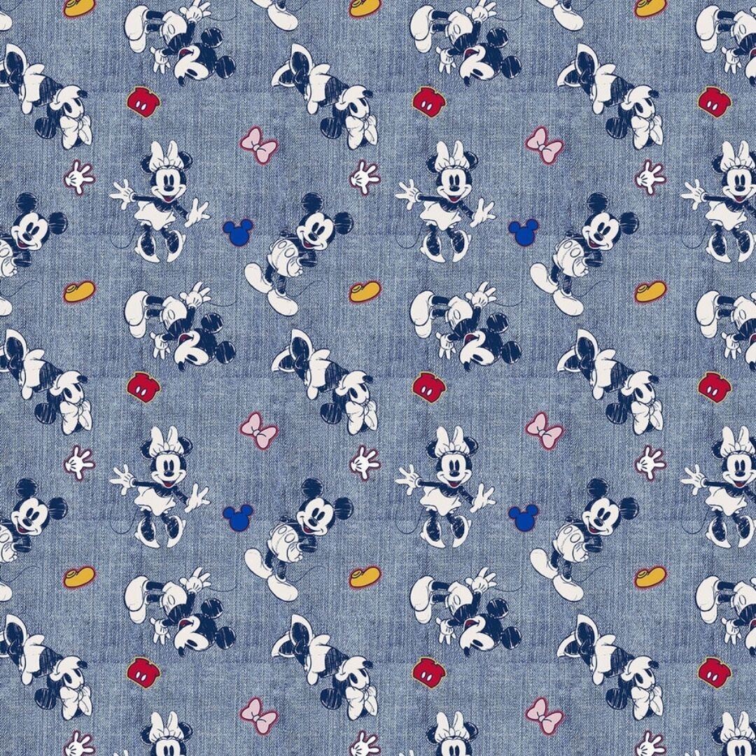 Mickey and Minnie, Denim | Licensed Quilting Cotton | 112cm wide