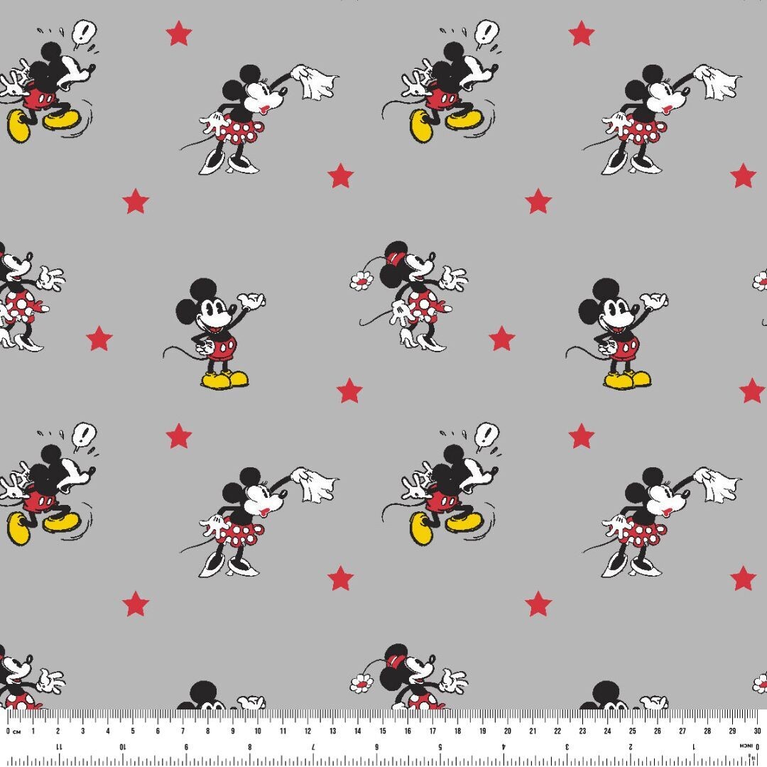 Mickey &amp; Minnie | Licensed Cotton Lycra, 220gsm | 150cm Wide
