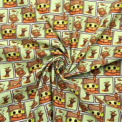 Baby Yoda Grogu, Paint Frames | Licensed Quilting Cotton | 112cm wide