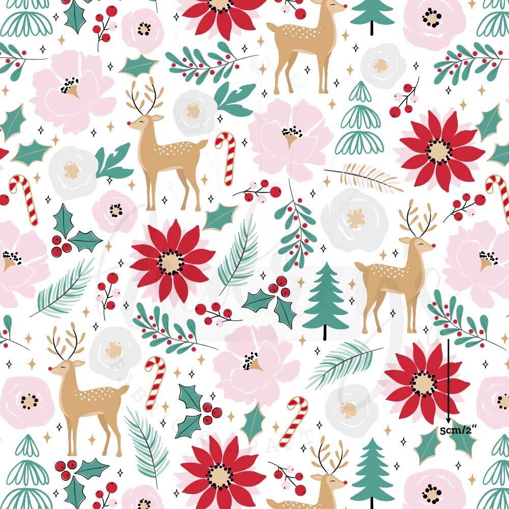 Christmas Flowers &amp; Reindeer | Custom Cotton Woven | 145cm wide