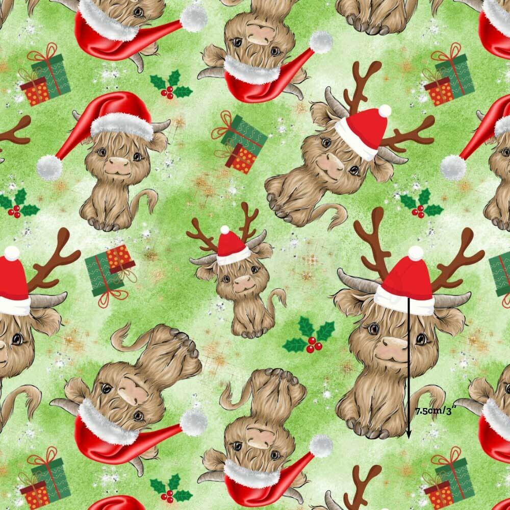 Highland Cow, Christmas | Digital Print Cotton Woven | 145cm wide