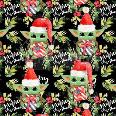 Merry Xmas, Baby Yoda Grogu | Digital Print Custom Cotton Woven | 145cm wide