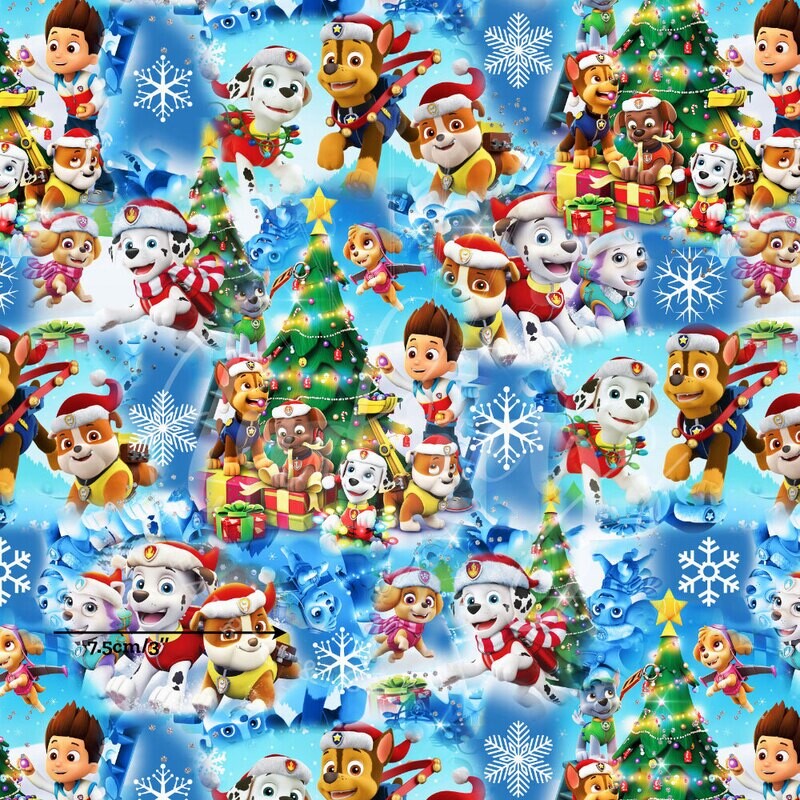 Paw Patrol Xmas | Digital Print Custom Cotton Woven | 145cm wide