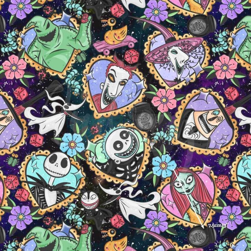 Nightmare Before Christmas, Tattoo Hearts | Digital Print Custom Cotton Woven | 145cm wide