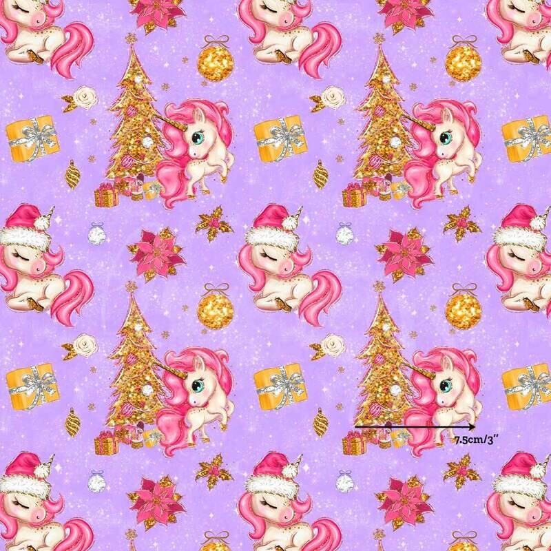 Xmas Unicorns, Purple | Digital Print Custom Cotton Woven | 145cm wide