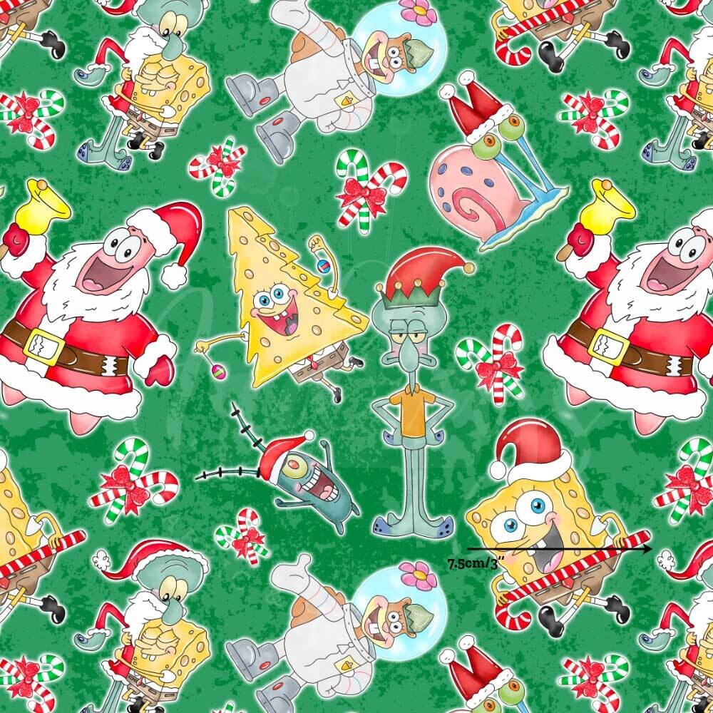 Spongebob&#39;s Xmas | Digital Print Custom Cotton Woven | 145cm wide
