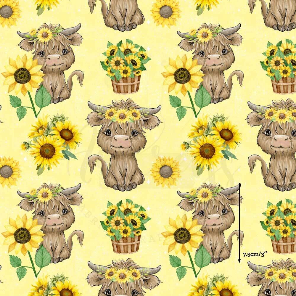 Highland Cow, Sunflower | Digital-Print Cotton Woven | 145cm wide