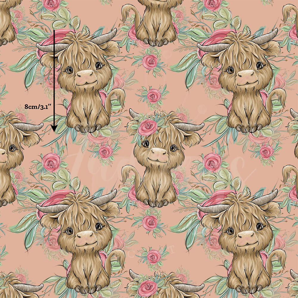 Highland Cow, Blush Toss | Digital-Print Custom Cotton Woven | 145cm wide