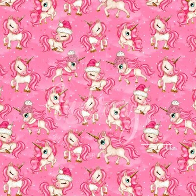 Xmas Unicorns Pink | Digital-Print Cotton Lycra 240gsm | 150cm wide