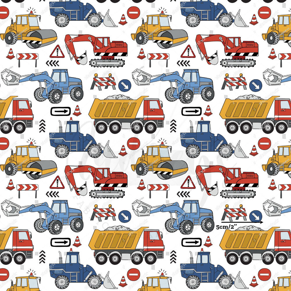 Construction Vehicles | Digital-Print Cotton Lycra 230gsm | 150cm wide